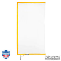 White artificial silk scrim on a 304 military-grade stainless open-end frame for film grip and rigging, diffusing and reducing light.