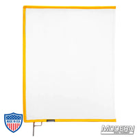 White artificial silk scrim on 304 military-grade stainless open-end frame for film grip and rigging applications.