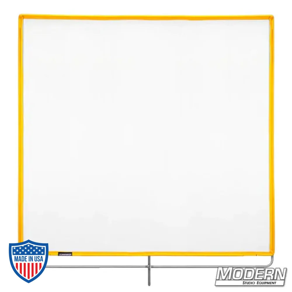 48"x48" white artificial silk scrim on 304 military-grade stainless open-end frame for film grip rigging and light diffusion.