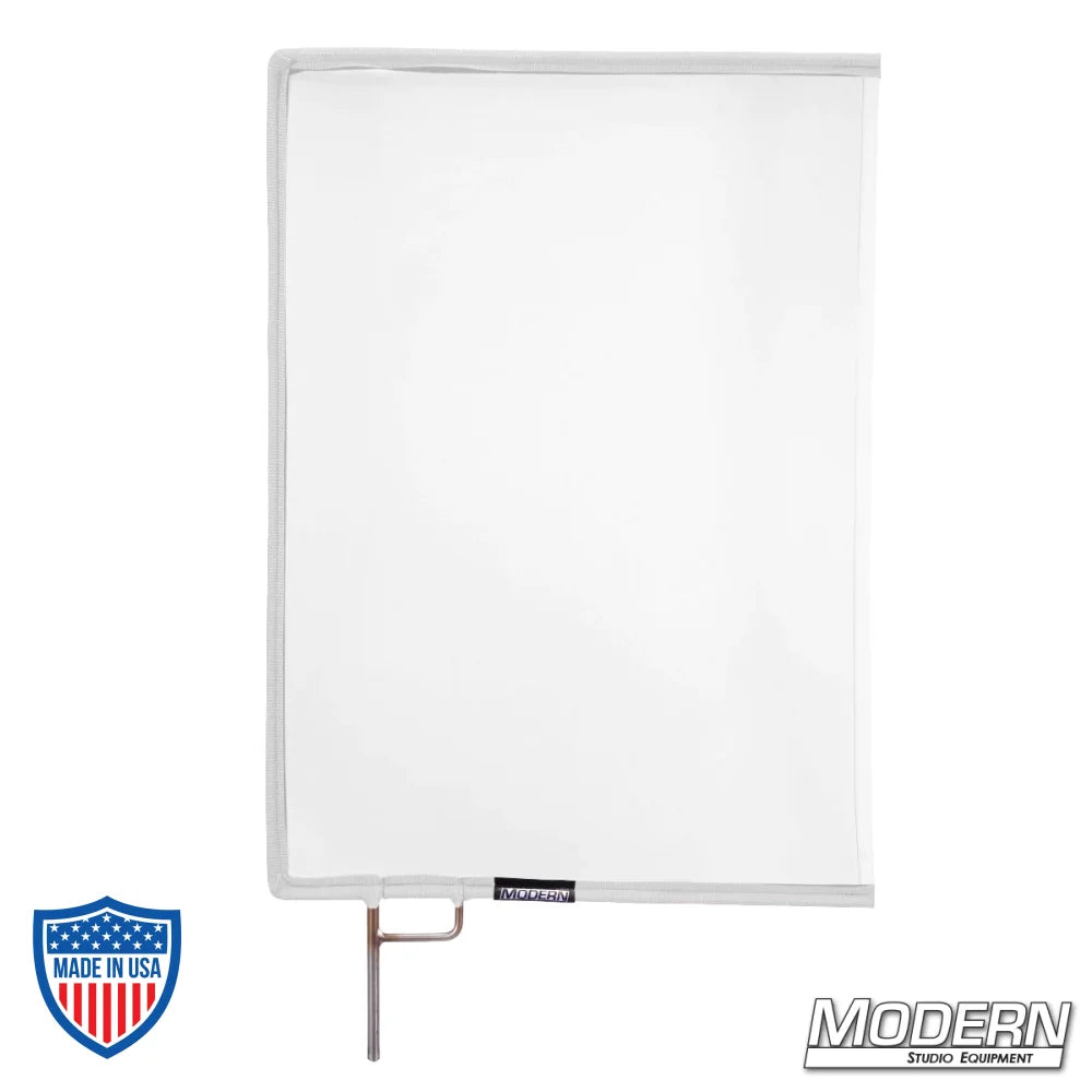White China Silk Scrim with open end stainless steel frame, 1 stop material for diffusing direct light sources, ideal for film grip rigging.