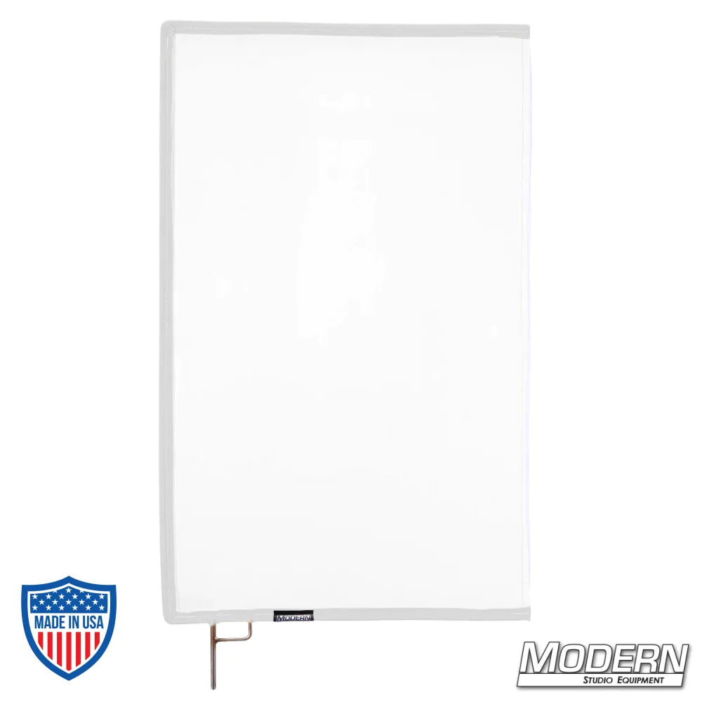 White China Silk Scrim with open end stainless steel frame for film grip rigging, 1 stop material to diffuse direct light sources.