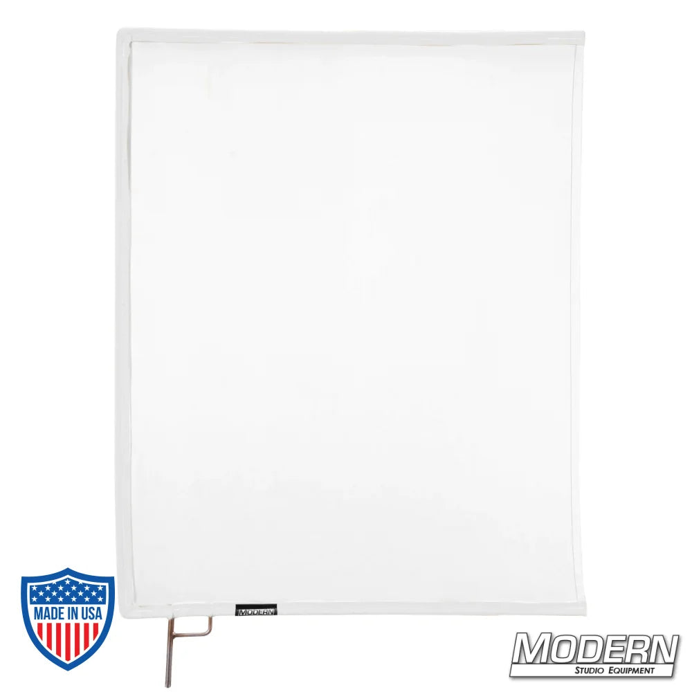 White China Silk Scrim with open end stainless steel frame for film grip and rigging, 1 stop material, diffuses direct light sources