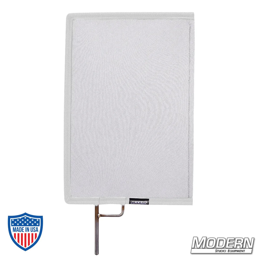 White Double Scrim with stainless steel frame for film grip and rigging, reduces lighting without altering pattern or color temperature.
