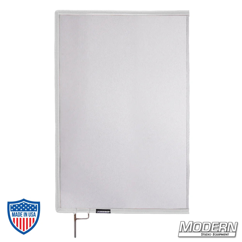 White Double Scrim with stainless steel frame for film grip and rigging, reducing lighting by 1 stop without altering color temperature.