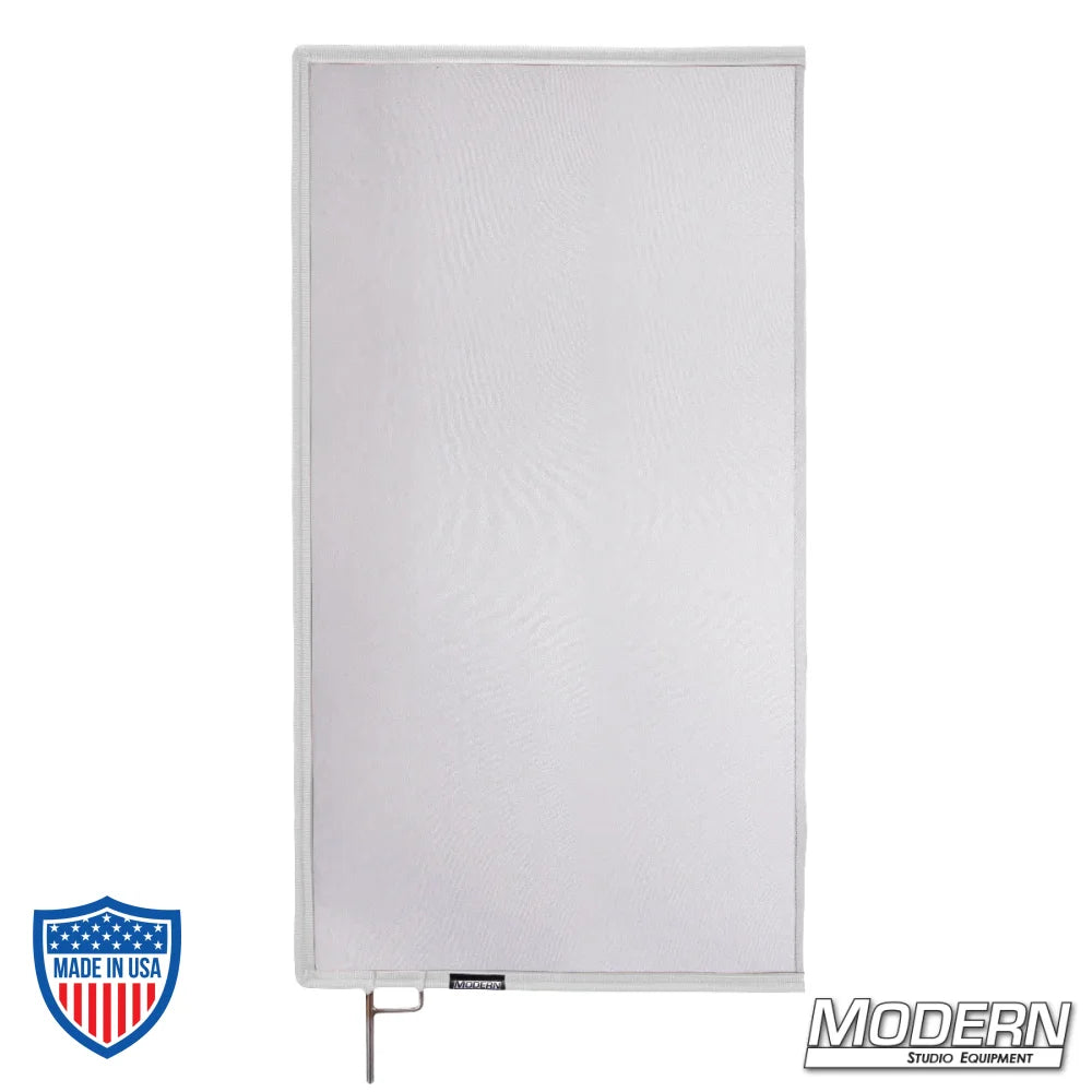 White Double Scrim with open end stainless steel frame for film grip and rigging, reduces light without altering pattern or color temperature