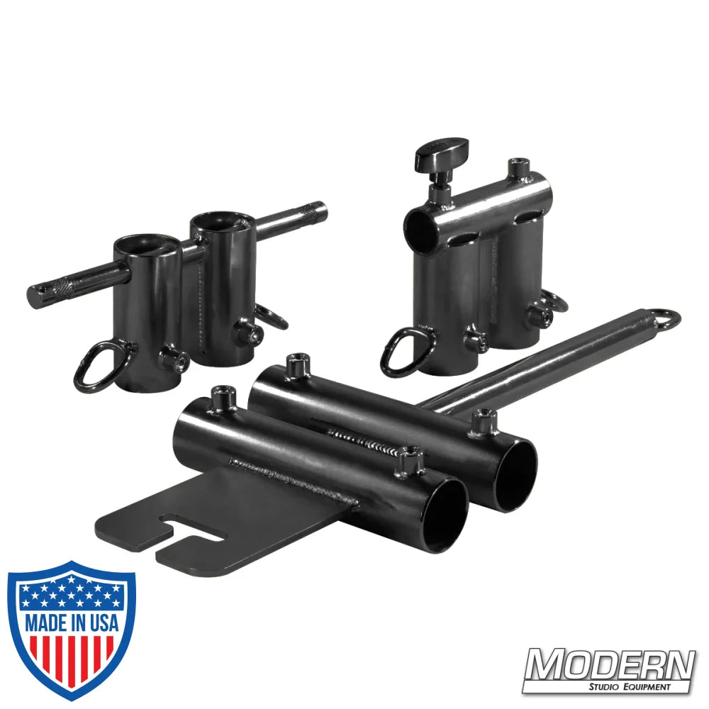 Wide Over and Under Boom Kit for 1-1/4-inch Speed-Rail® in Black Zinc, three-piece kit for gripping and rigging in film production