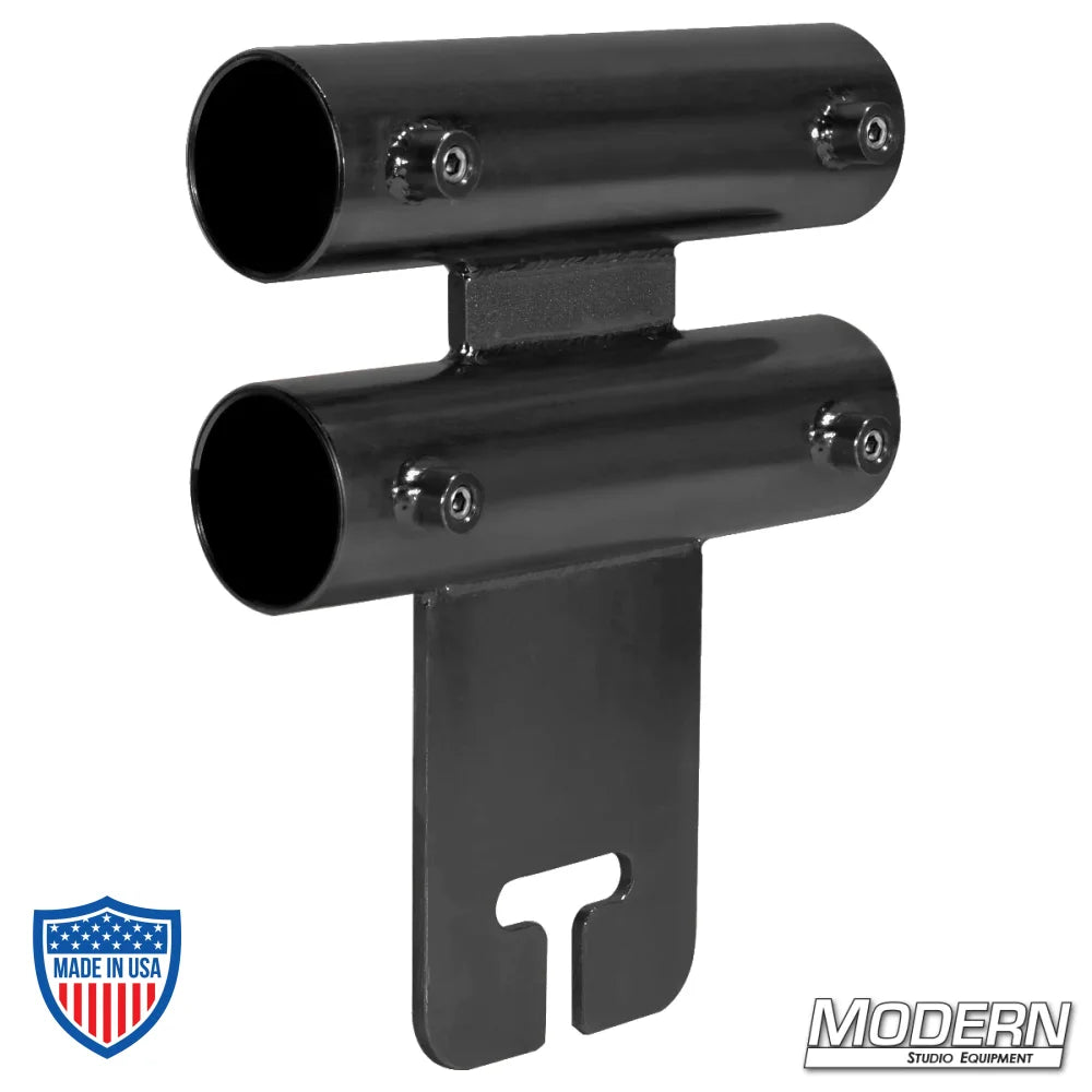 Wide Over and Under Ear for 1-1/4" Speed-Rail® in Black Zinc with Set Screws for film grip and rigging.