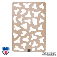 Wood cucoloris with frame for film grip rigging, creates unique shadow patterns on backgrounds or subjects.