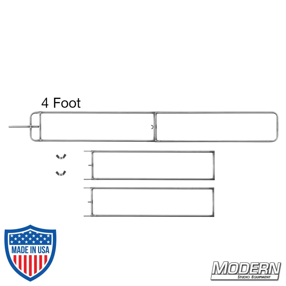 Modular Wag Flag Frame made from military grade 304 stainless steel, adjustable to 4', 6', or 8' for film grip rigging, perfect for travel and shipping.