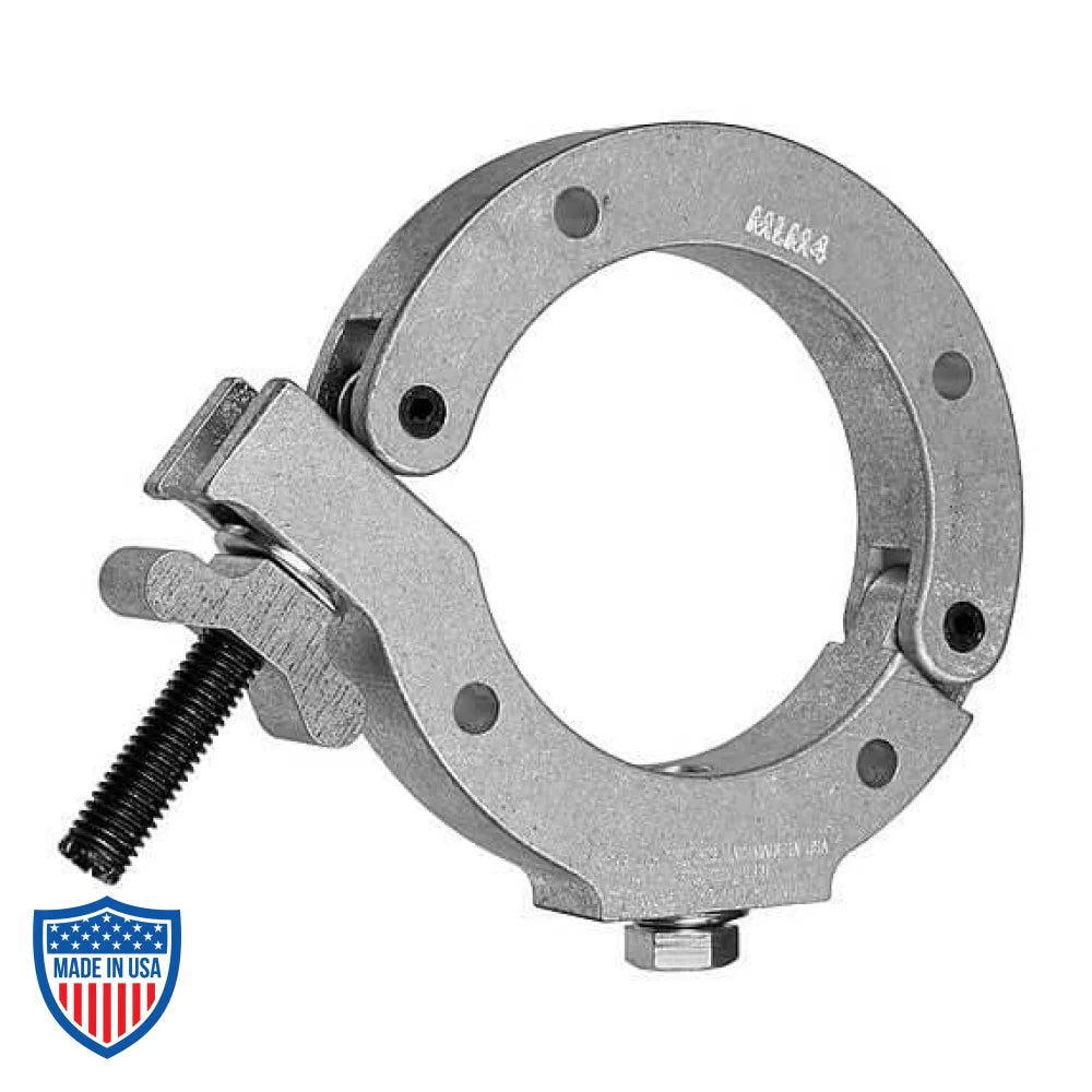 Monstro-Coupler 4" film grip rigging tool made from aircraft-grade aluminum for attaching to odd-sized pipes and tubes.