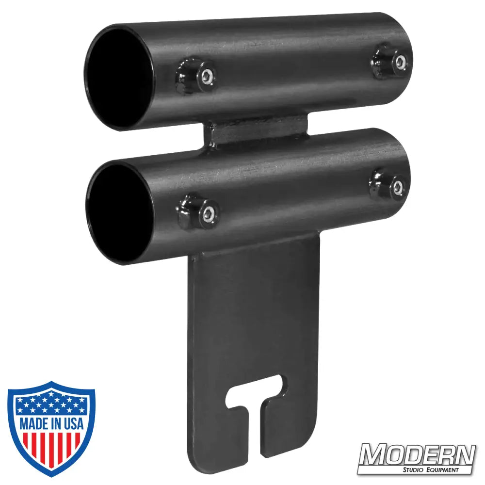 Narrow Over and Under Ear for 1-1/4-inch Speed-Rail® - Black Zinc with Set Screws, ideal for film grip and rigging applications.