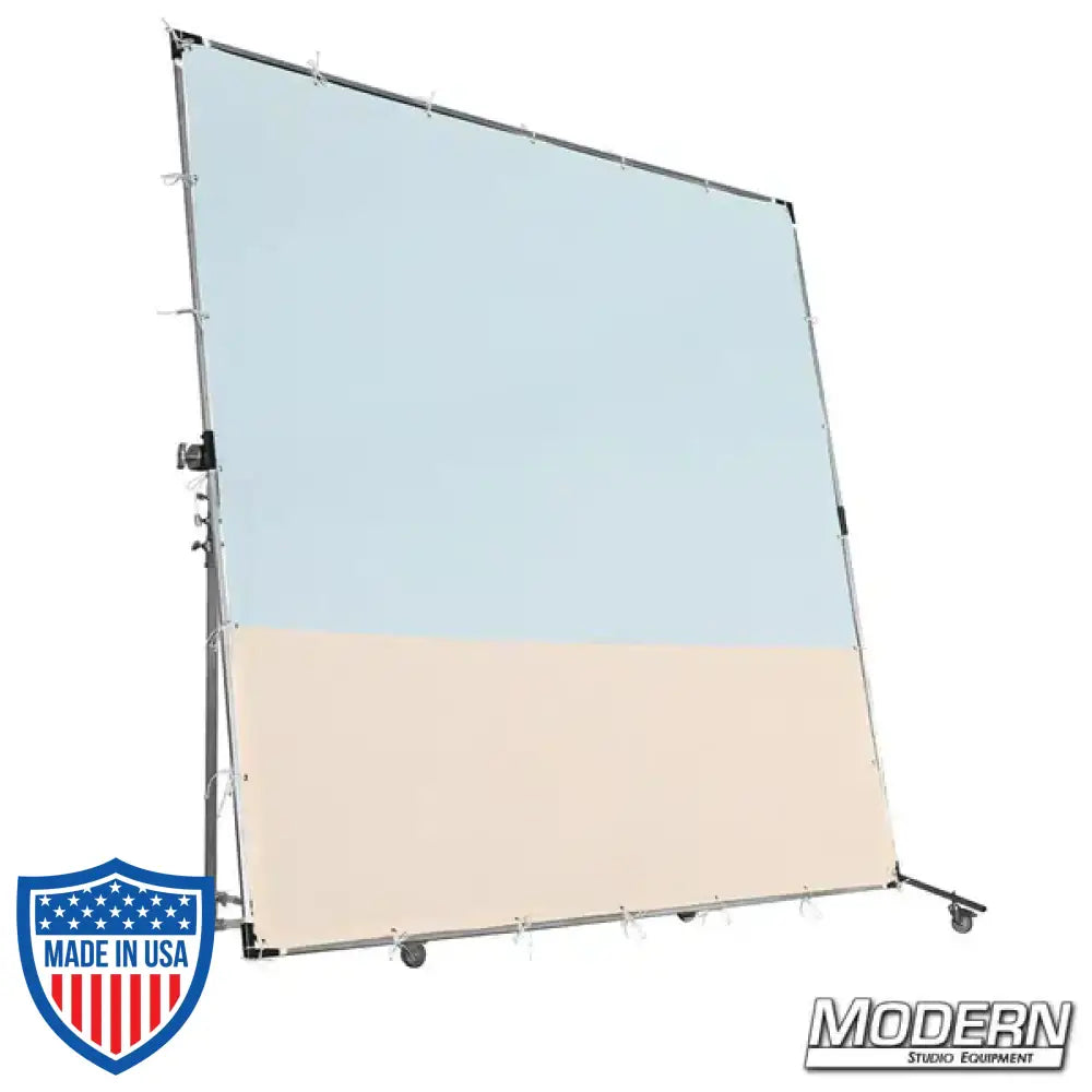 Natural Bounce 12' x 12' muslin with 2/3 Sky Blue and 1/3 Beige color, film grip rigging, includes storage bag, frame not included.