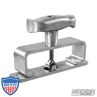 Steel Nerd Clamp for mounting wooden hi-hats to double-sided step ladders, ideal for film grip and rigging equipment setup.