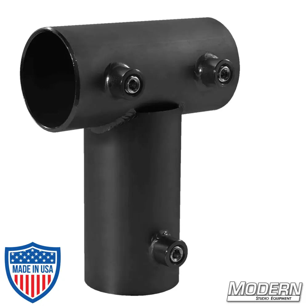 Pipe Tee Receiver for 1-1/2-inch Speed-Rail® - Black Zinc with Set Screws for film grip and rigging.