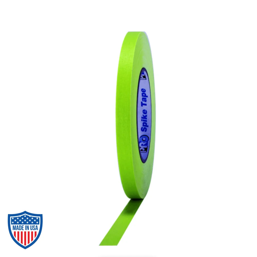 PRO® 1/2" Spike Gaff Tape in neon green for film grip and rigging, ideal for marking sets and stages with high-strength adhesive
