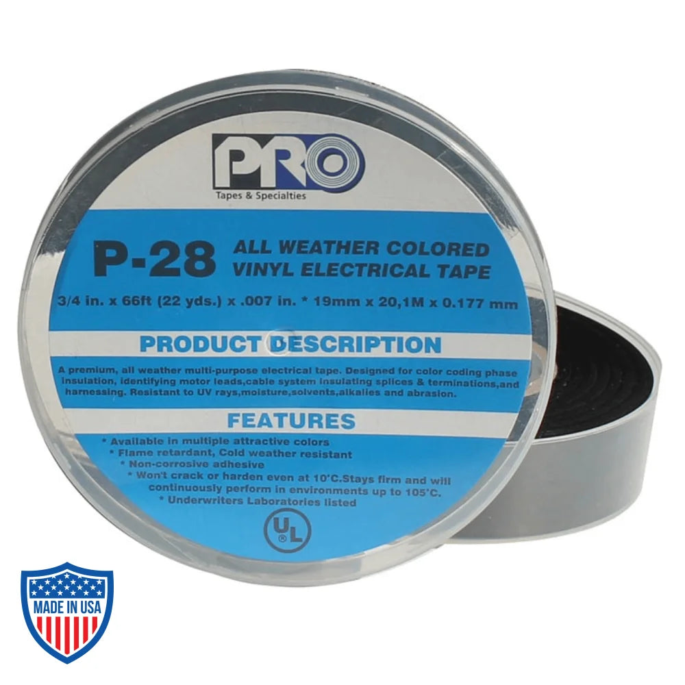 PRO® P-28 All Weather Colored Vinyl Electrical Tape Box - Ideal for film grip and rigging applications