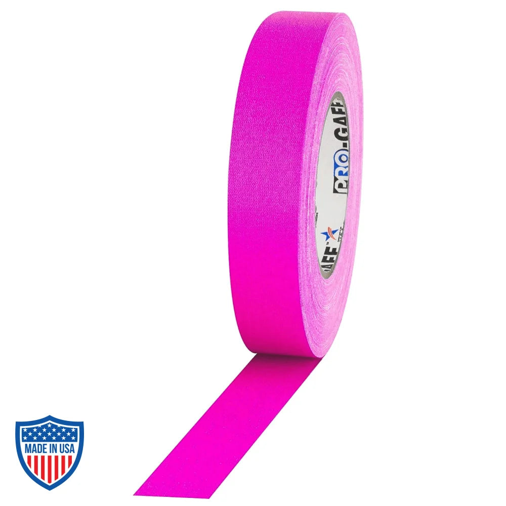 Pro Tapes® 1" Gaff Tape in high visibility pink for film grip, rigging, and bundling camera cables and equipment.