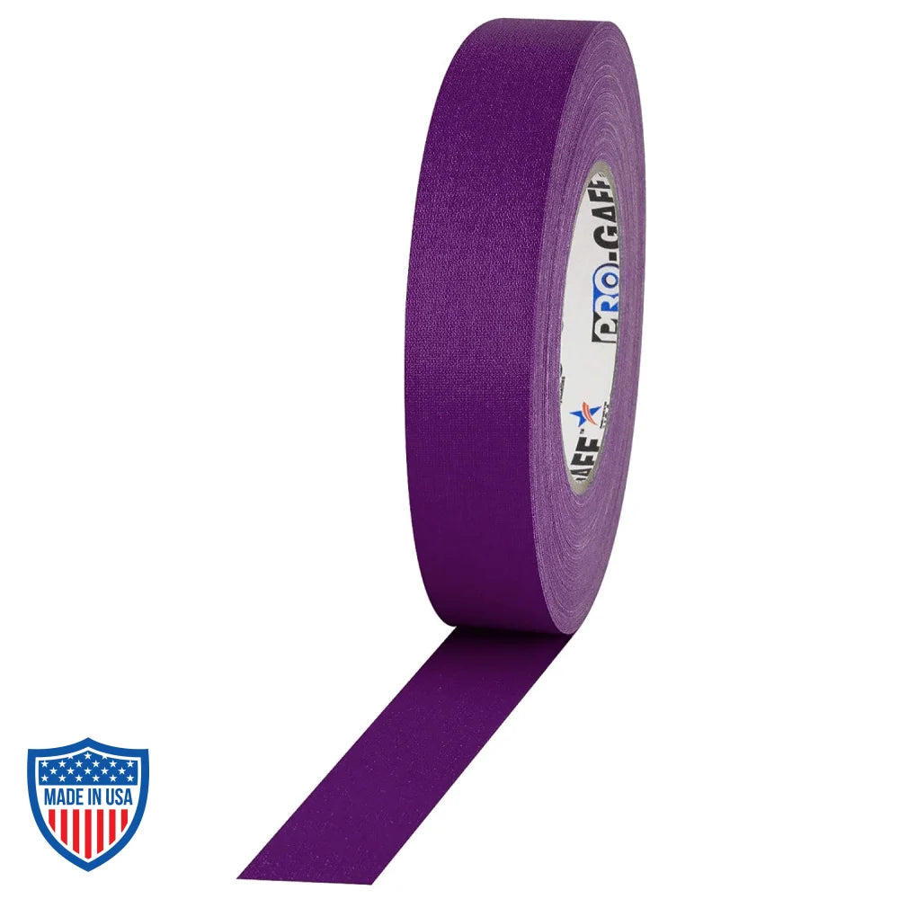 Pro Tapes® 1" purple Gaff Tape for film grip and rigging, ideal for bundling, marking, and temporary holding in high visibility.