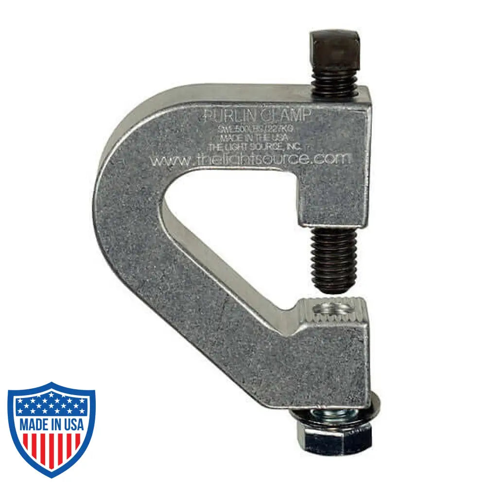 Purlin Clamp for film grip rigging, ideal for installing items to bar joists, purlins, and I-beams up to 1 inch thick.