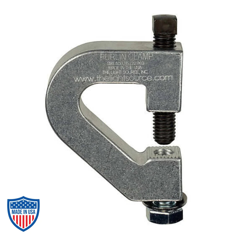 Purlin Clamp for film grip rigging, ideal for installing items to bar joists, purlins, and I-beams up to 1" thick.