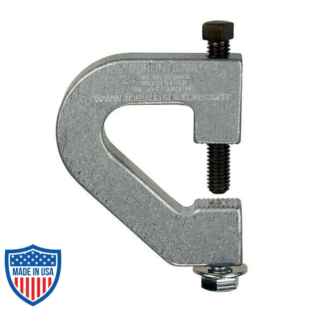 Purlin Clamp for bar joists, purlins, and I-beams, including square head set screw and hex head bolt for secure film grip and rigging.