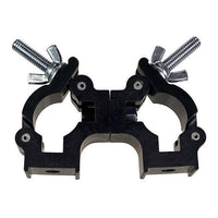 Quad Coupler 1-1/2-inch Swivel for film grip rigging, featuring two couplers bolted together, suitable for 1-1/4" to 1-1/2" OD tubes.