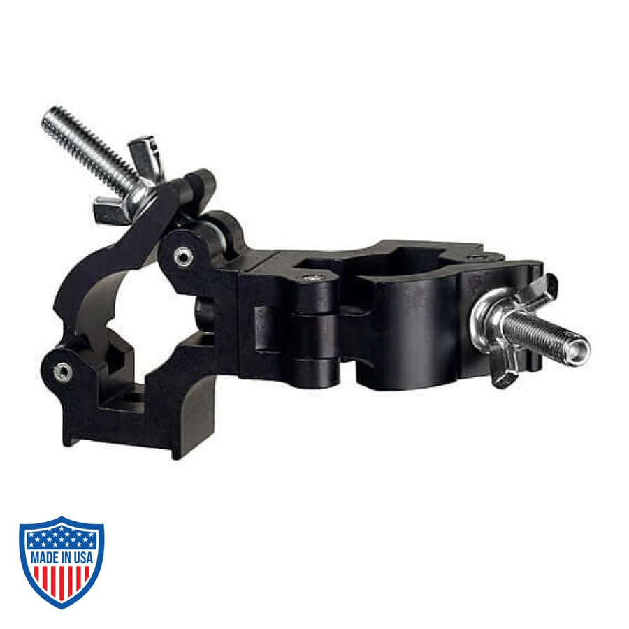 Quad Coupler 1-1/2" 90 Degree for film grip rigging, bolted with socket head cap screw and nylon locking nut, interlocking design.
