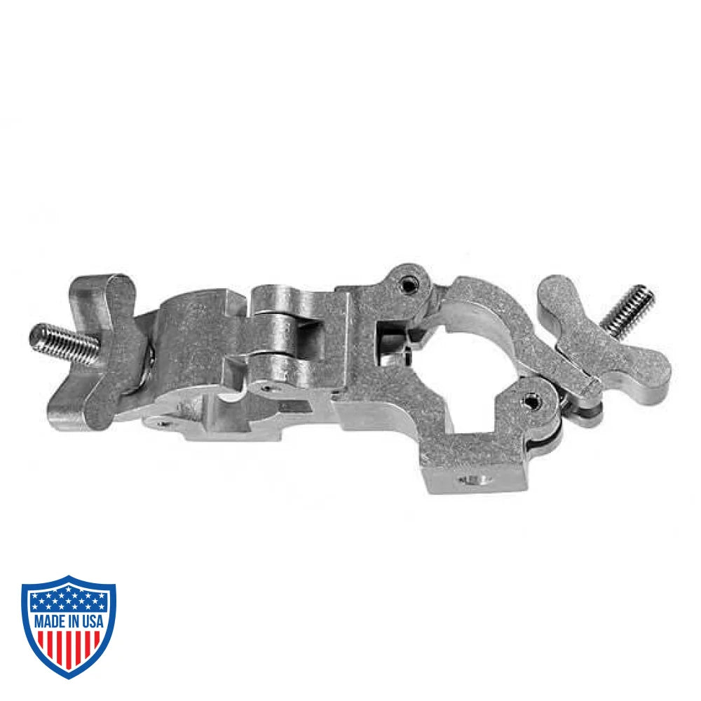 Quad Coupler 1-1/2" 90 Degree for film grip rigging, with 770-pound load limit, hardware included, shown in silver color