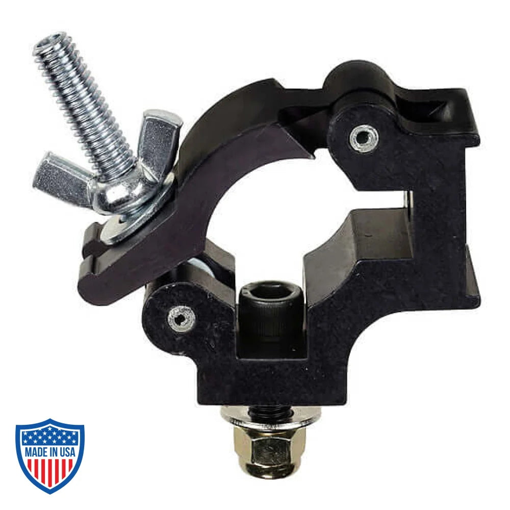 Quad Coupler 1-1/2" for film grip and rigging with clamp design and bolt attachment for tubing and fixture mounting