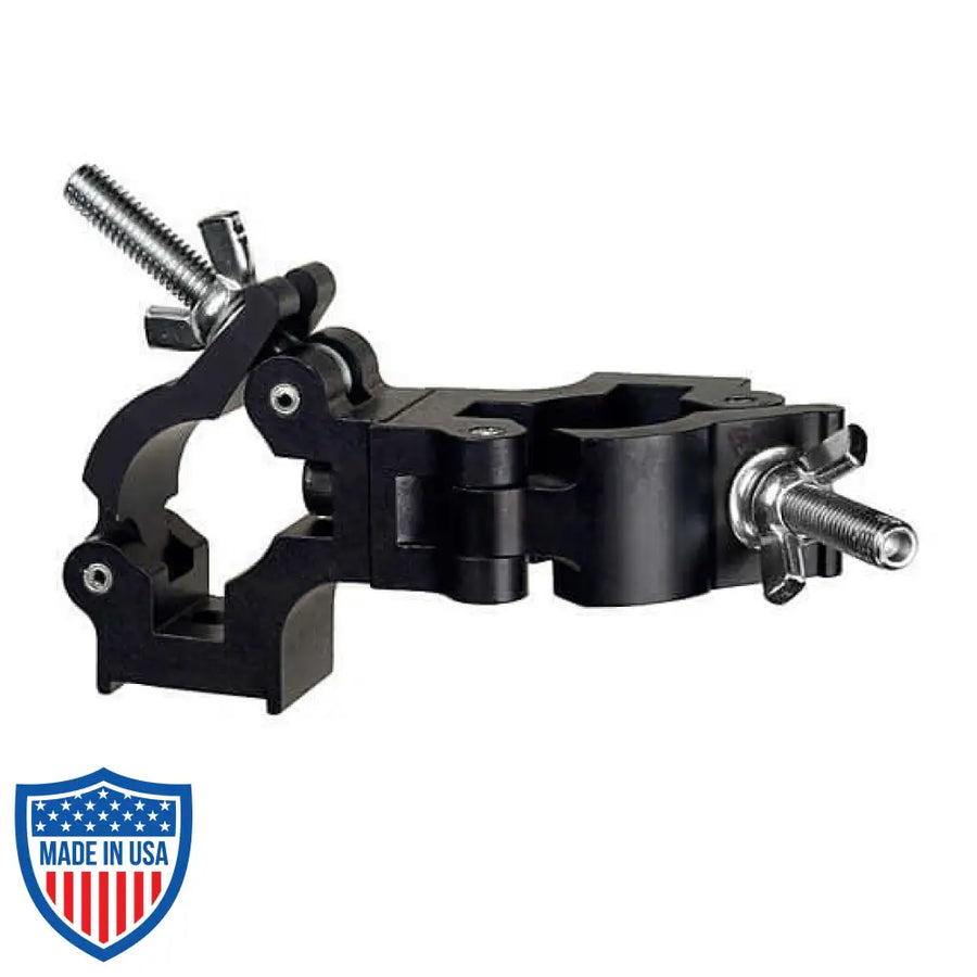 Quad Coupler 1-1/2-inch 90 Degree for film grip rigging, bolted with socket head cap screw and nylon locking nut, interlocking design.