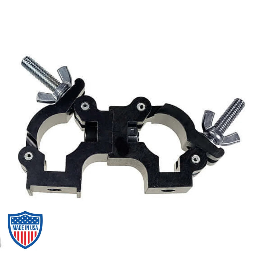 Quad Coupler 1-1/2" Parallel for film grip and rigging with bolted interlocking design made from durable hardware.