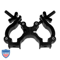 Quad-Coupler 2-1/2" swivel clamp for film rigging and grip equipment, with adjustable wing nuts for secure tube connection.