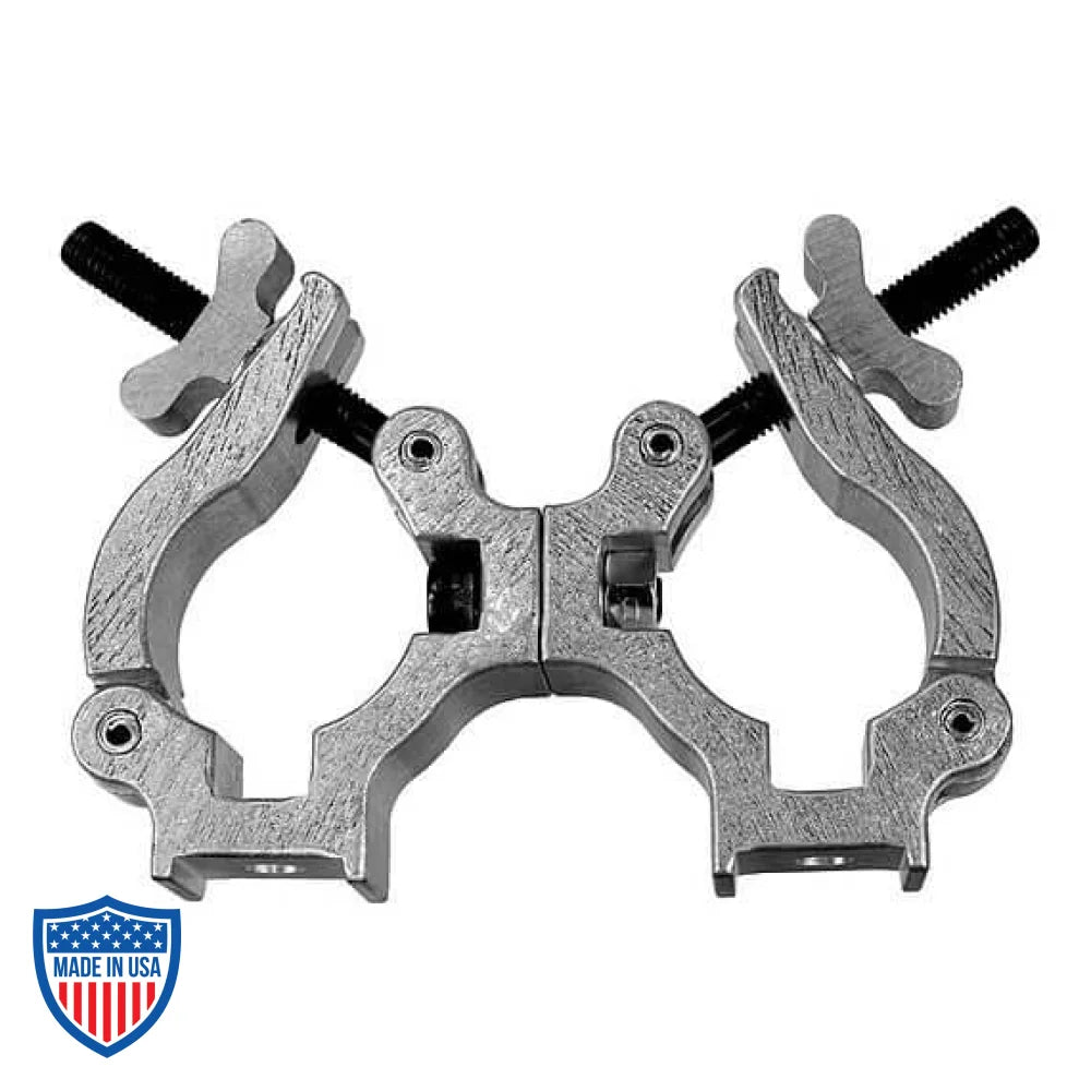 Quad-Coupler 2-1/2" Swivel for film rigging and grip, featuring wide wing nut for clamping tubes from 2" to 1-1/2".