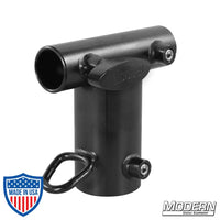 Rear Receiver with Junior Receiver for 1-1/2-inch Speed-Rail® in black zinc, ideal for film grip and rigging equipment.