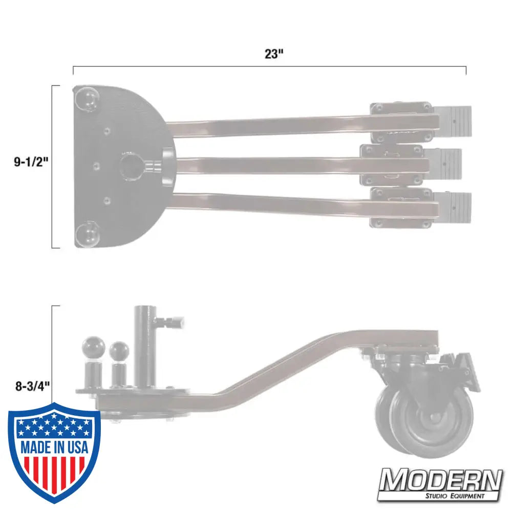 Folding Rolling Spider Base for stable film grip and rigging, 8-3/4" height, 25lbs weight, 36" footprint, 23" folded base