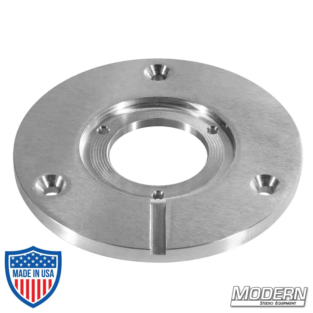 Round Mitchell plate with 3 countersunk holes for film grip rigging, 7-3/4" aluminum diameter, used to create Mitchell risers.