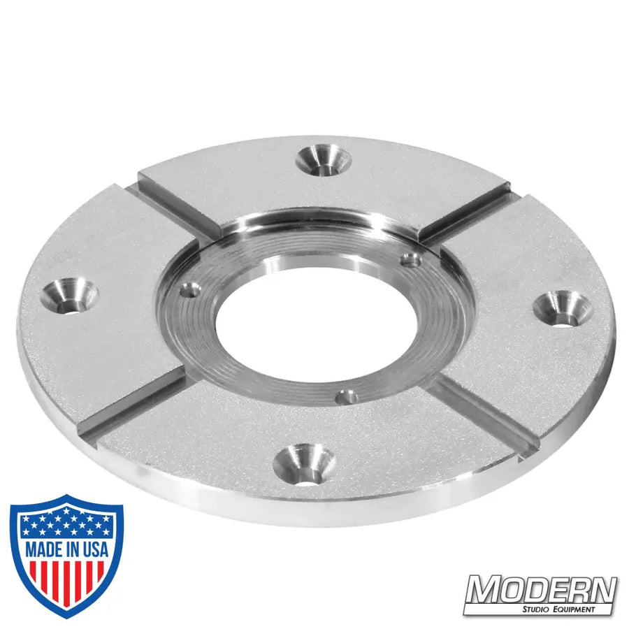 Round Mitchell Plate with 4 Countersunk Holes for film grip rigging applications.