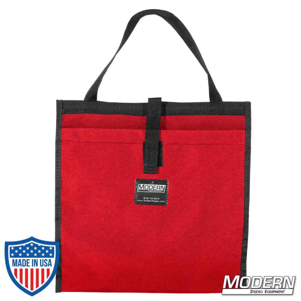 Red Modern Scrim Bag for 13-1/2" made with Cordura 1000 for film grip and rigging, featuring a stainless steel rod for shape retention.