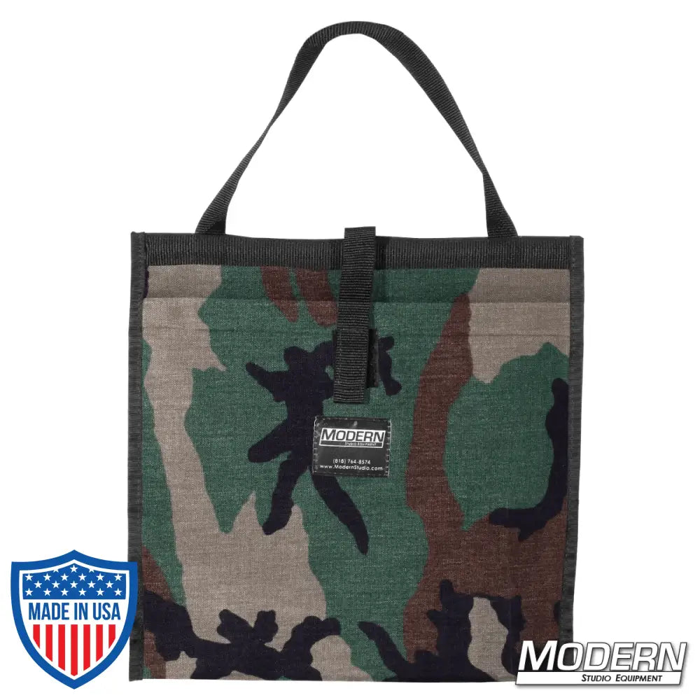 Camo scrim bag for 13-1/2" lighting scrims, made with Cordura 1000 fabric and stainless steel rod, ideal for film, grip, and rigging use