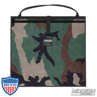 Scrim Bag for 18-1/2" in camouflage pattern for organizing lighting scrims, made with Cordura 1000 and stainless steel rod, for film grip rigging.