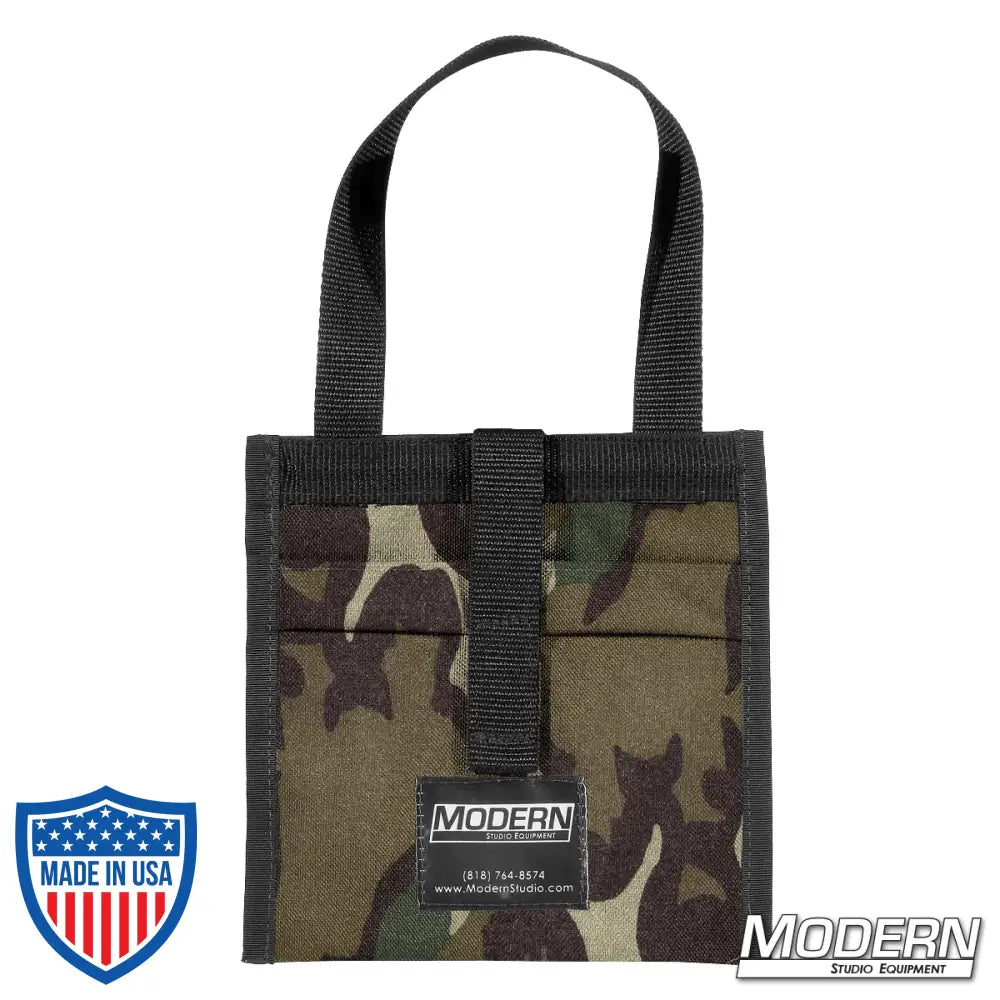 Camouflage Scrim Bag for 5" by Modern Studio Equipment, designed for film grip and rigging, made with Cordura 1000 and a stainless steel rod.