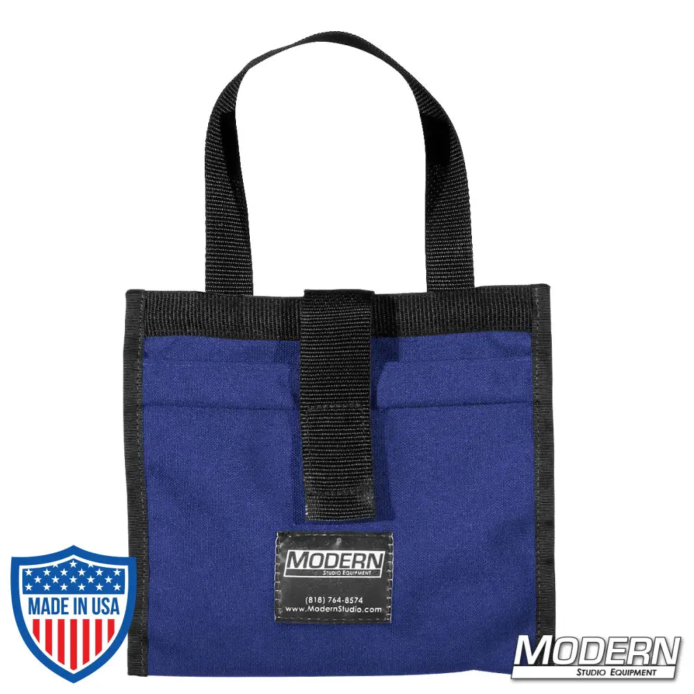 Durable blue Modern Scrim Bag for 6-1/2" lighting scrims, made from Cordura 1000 with stainless steel rod, ideal for film grip and rigging.