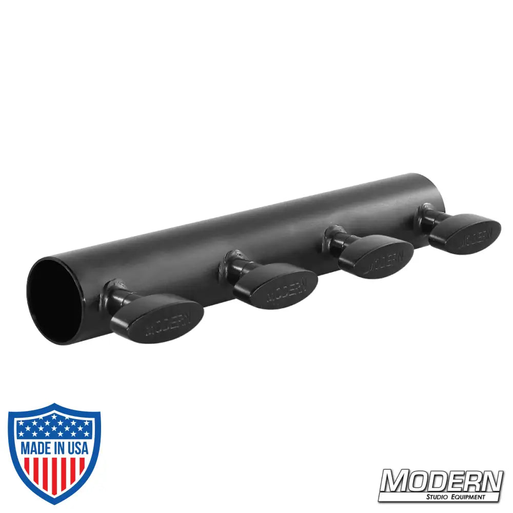 Sleeve for 1-1/4-inch Speed-Rail® in black zinc finish with T-handles used in film grip rigging.