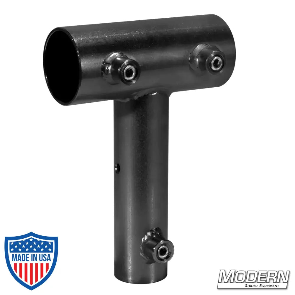 Black zinc slider with junior female for 1-1/4-inch Speed-Rail®, steel fitting for film, grip and rigging.