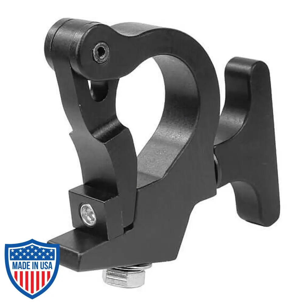 Slim-Claw film grip rigging tool with T-handle, shown fastened to pipe with Belleville Spring washer and Grade 5 fastener, 600 lbs load limit.