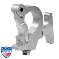 Slim-Claw rigging clamp for film grip, fastening to 1-1/2" pipe or 2" OD truss tube, with T-handle and Belleville Spring washer.