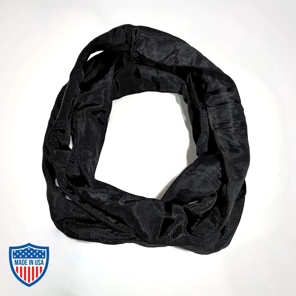 Black Spanset stage sling for film grip and rigging use in the entertainment industry.