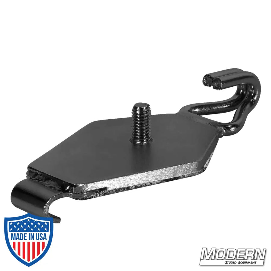 Steel Speed-Rail® Door Mount Hook Only in Black Zinc, used in film grip and rigging to grab car doors.