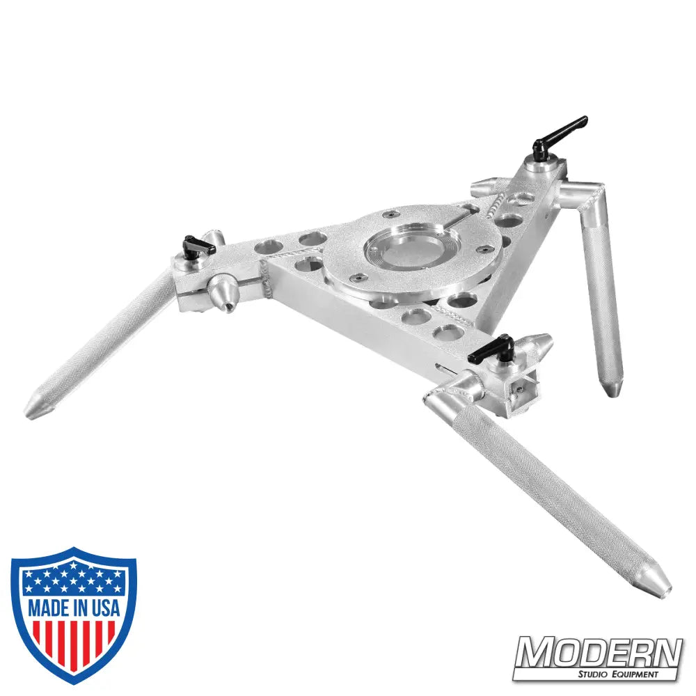 Spider Hi-Hat Mitchell Plate with 3 pivoting legs made from 6061 aluminum for film grip rigging