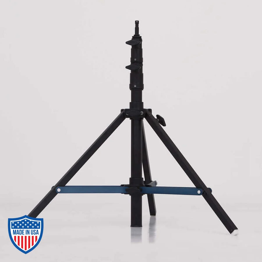 Black Steadicam stand with 38" footprint and 12" straps designed for film grip and rigging needs.